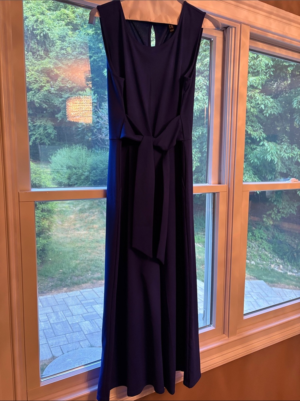 Elegant Navy Blue Sleeveless Tie-Waist Wide Leg Jumpsuit